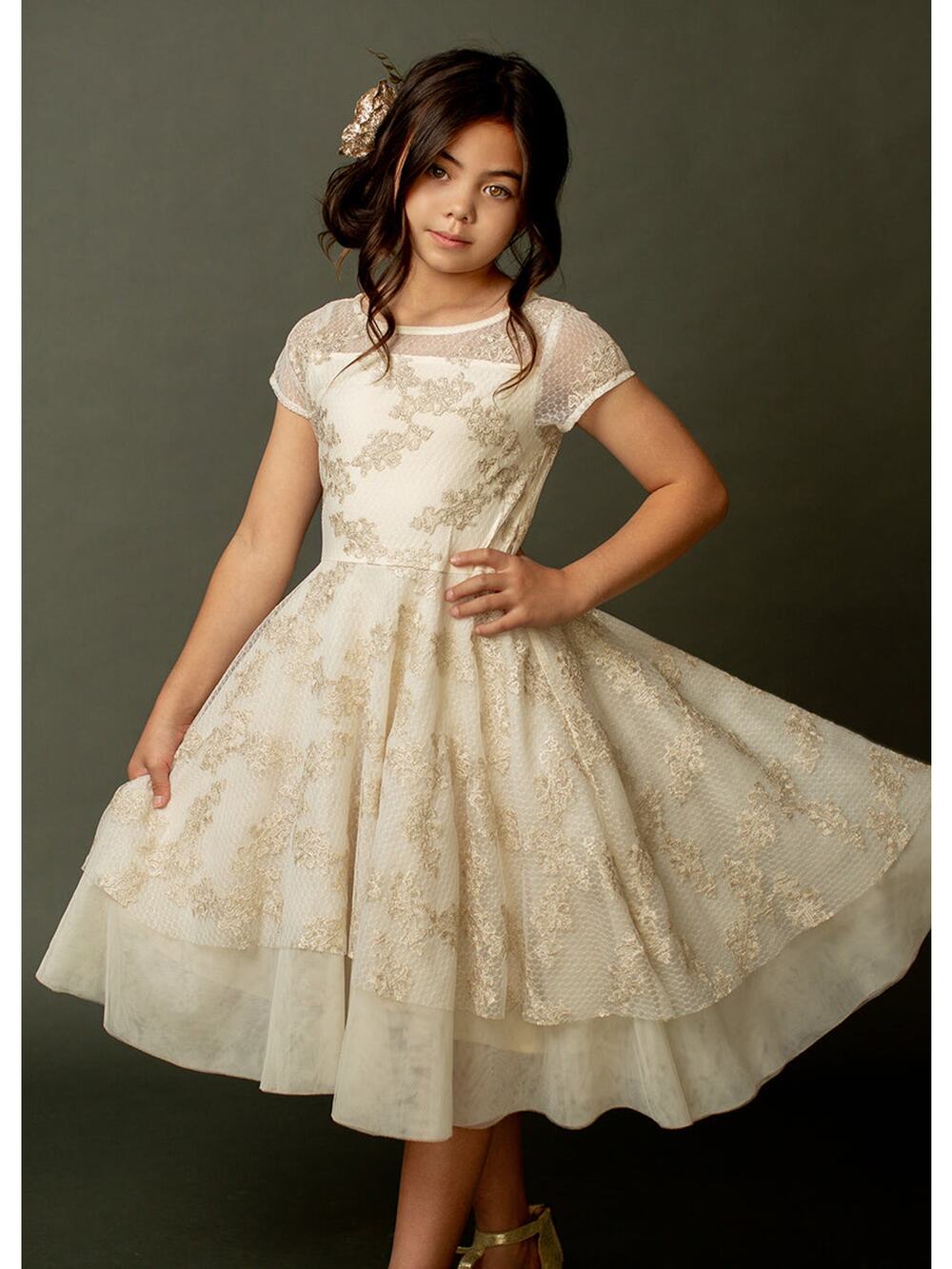 Joyfolie Mia Joy Annalise Petticoat Dress in Cream Metallic Girl’s Size 2